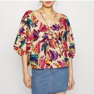 Farm Rio Banana Bunch cotton Blouse LARGE - New Without Tags